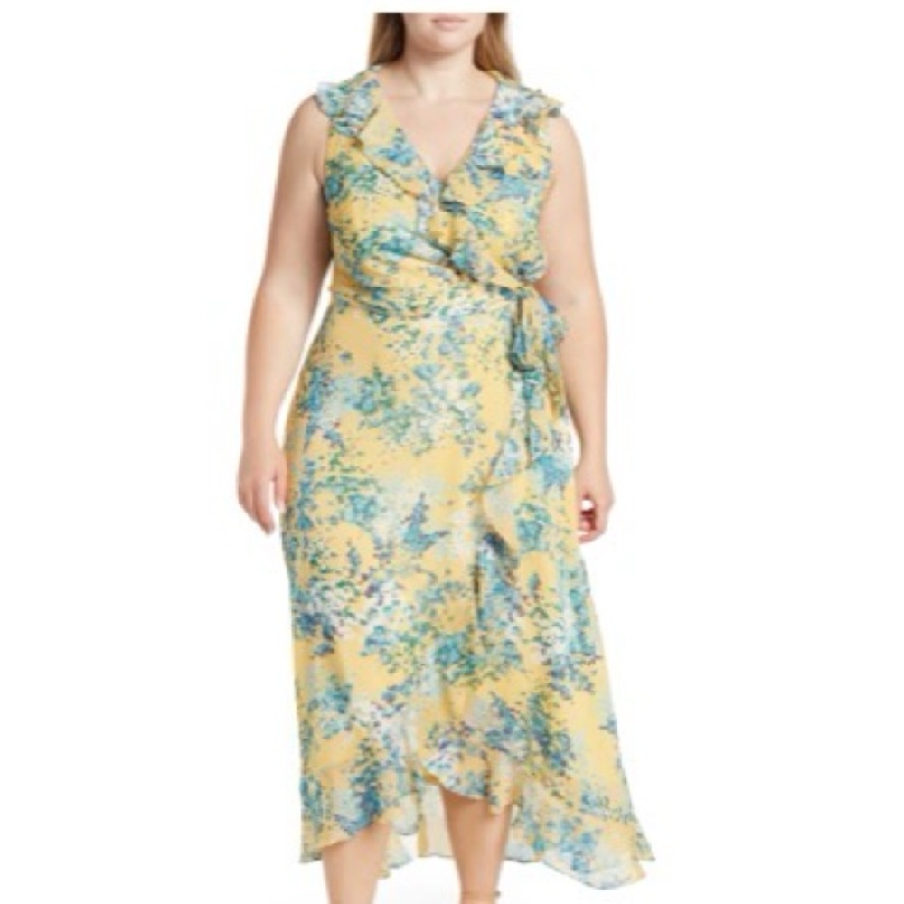 London Times Yellow Floral Print Dress